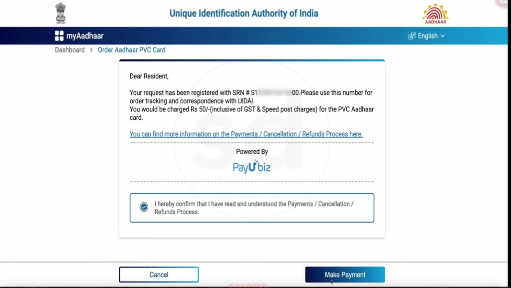 PVC aadhaar card online order process