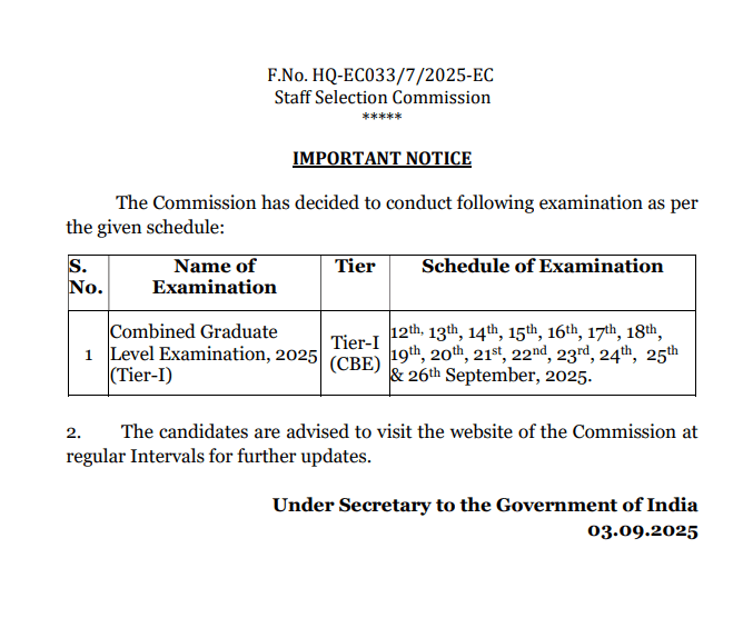 SSC CGL Exam Date 2025 (Out)
