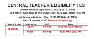 CTET Exam Date February 2026