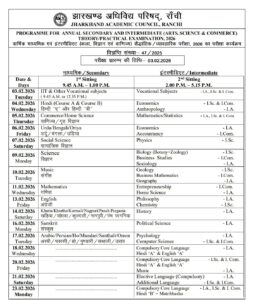 JAC Class 10th Date Sheet 2026