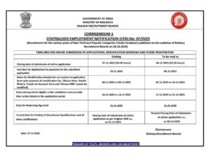 RRB NTPC UG Apply Date Extended Notice