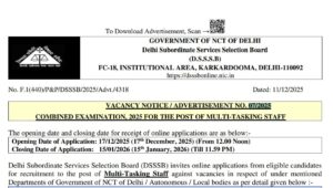 DSSSB MTS Recruitment 2025
