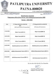 PPU UG 3rd Semester Exam Date