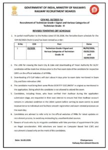 RRB Technician Admit Card 2026