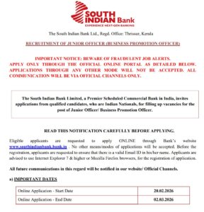 South Indian Bank Junior Officer Vacancy 2026