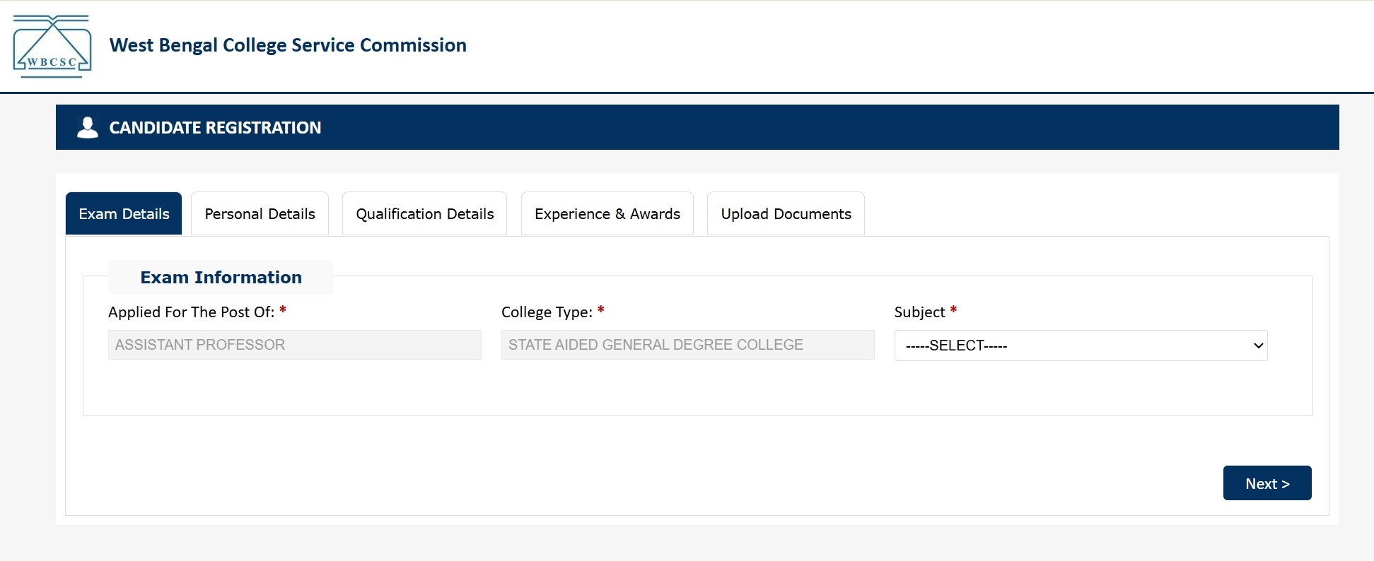 WBCSC Assistant Professor Vacancy 2026