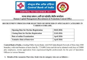 Central Bank of India SO Recruitment 2026
