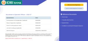 IDBI Bank Specialist Officer Recruitment 2026