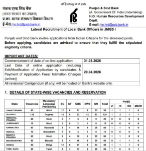 Punjab & Sind Bank LBO Recruitment 2026