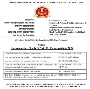SSC Stenographer Recruitment 2026