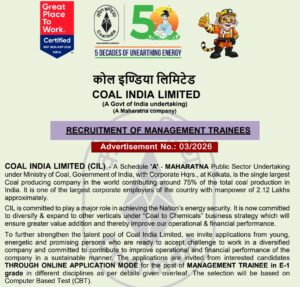 Coal India Limited Management Trainee Recruitment 2026
