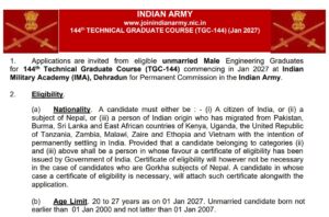 Indian Army TGC 144 Entry Recruitment 2026