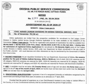 Odisha PSC Civil Judge Recruitment 2026