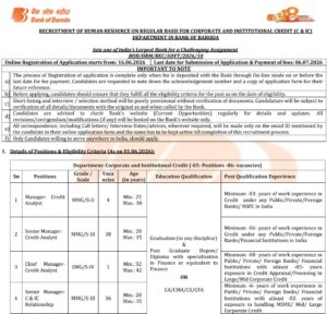 BOB Corporate and Institutional Credit Recruitment 2026