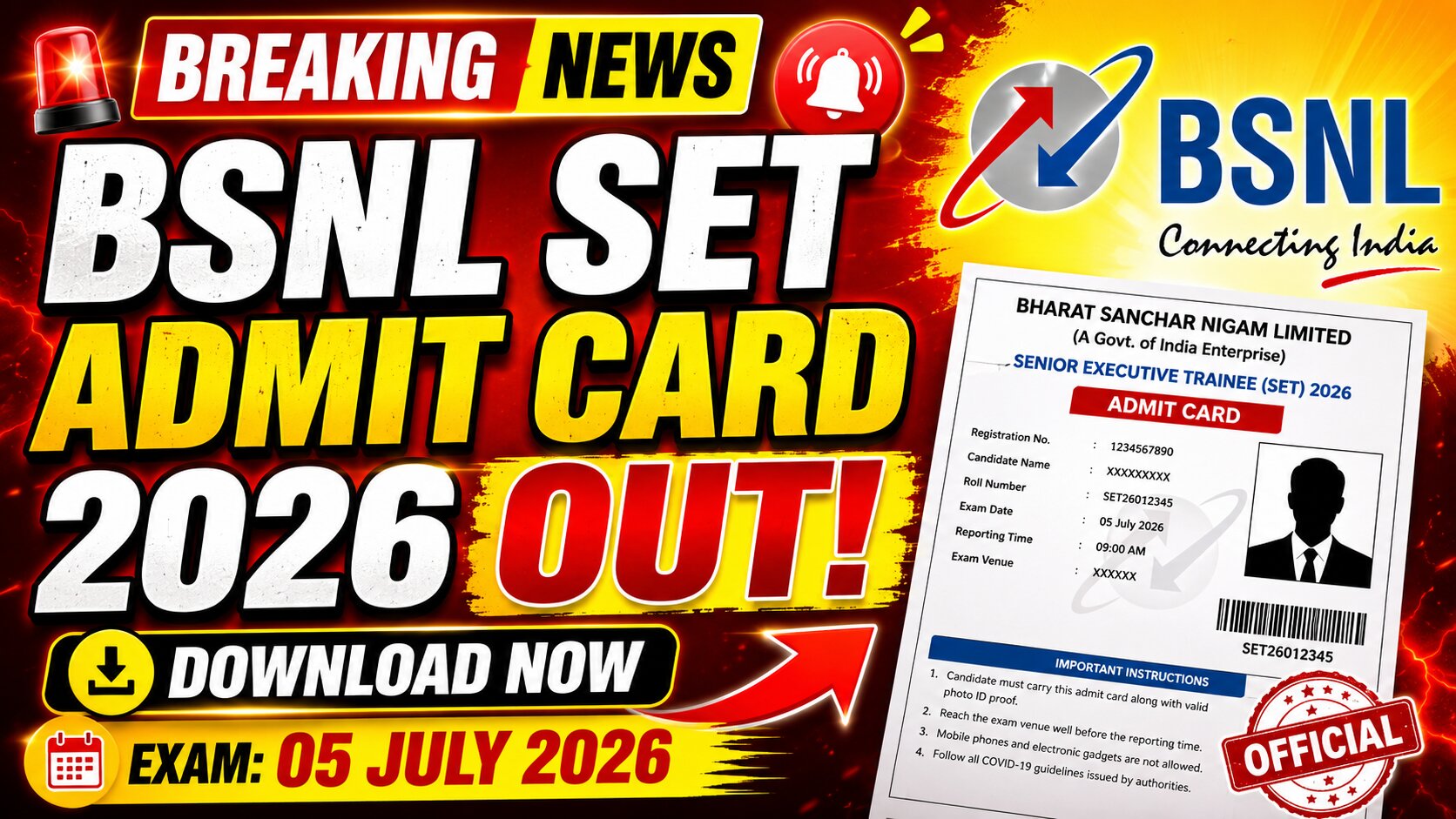 BSNL Senior Executive Trainee Admit Card 2026