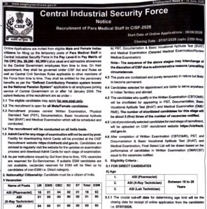 CISF ASI Paramedical Staff Recruitment 2026