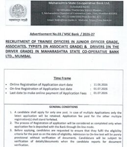 Maharashtra State Co-operative Bank Recruitment 2026