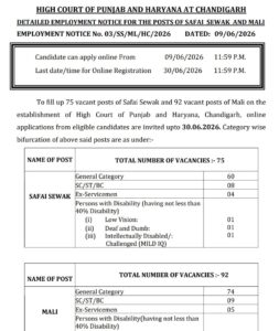Punjab and Haryana High Court Recruitment 2026