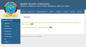 Sainik School Gopalganj Vacancy 2026
